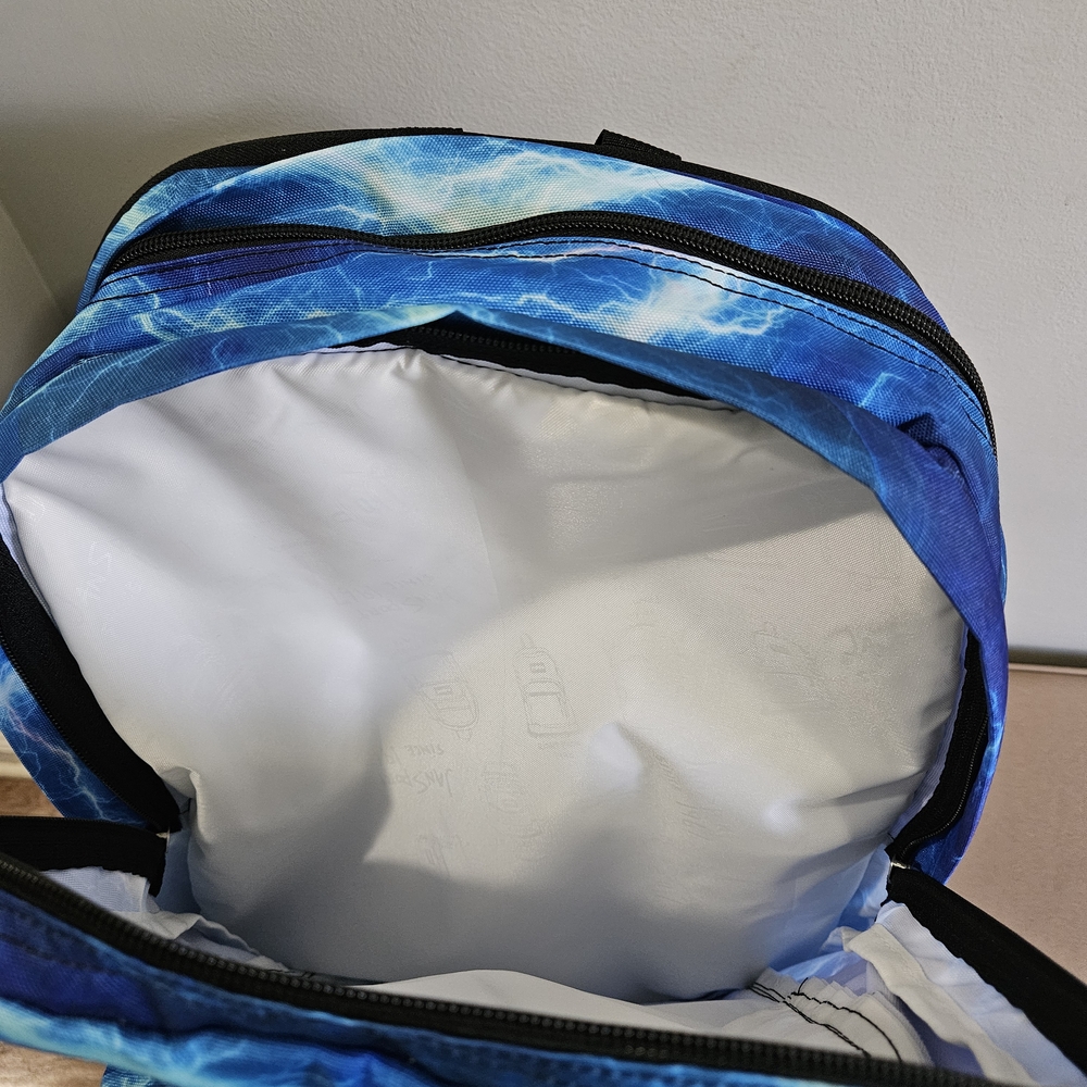 JanSport Blue Backpack with Dynamic Pattern - Picture 5 of 8